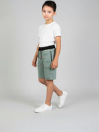 OLIVE LYCRA PRINT SHORTS WITH 2 SIDE ZIPPERS