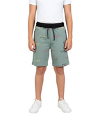 OLIVE LYCRA PRINT SHORTS WITH 2 SIDE ZIPPERS