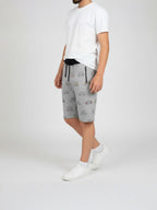 GREY LYCRA PRINT SHORTS WITH 2 SIDE ZIPPERS