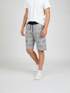 GREY LYCRA PRINT SHORTS WITH 2 SIDE ZIPPERS