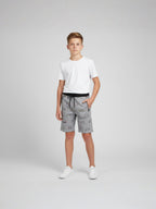 GREY LYCRA PRINT SHORTS WITH 2 SIDE ZIPPERS