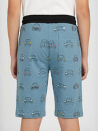 LIGHT SKY BLUE LYCRA PRINT SHORTS WITH 2 SIDE ZIPPERS