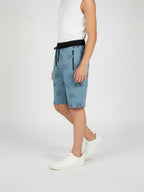 LIGHT SKY BLUE LYCRA PRINT SHORTS WITH 2 SIDE ZIPPERS