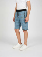 LIGHT SKY BLUE LYCRA PRINT SHORTS WITH 2 SIDE ZIPPERS