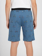 SKY BLUE LYCRA PRINT SHORTS WITH 2 SIDE ZIPPERS