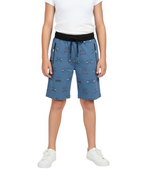 SKY BLUE LYCRA PRINT SHORTS WITH 2 SIDE ZIPPERS