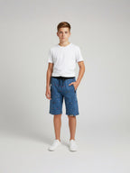 SKY BLUE LYCRA PRINT SHORTS WITH 2 SIDE ZIPPERS