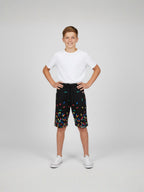 GREEN LYCRA PRINT SHORTS WITH 2 SIDE ZIPPERS