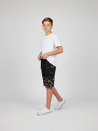 GREEN LYCRA PRINT SHORTS WITH 2 SIDE ZIPPERS