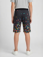 DARK GREY LYCRA PRINT SHORTS WITH 2 SIDE ZIPPERS