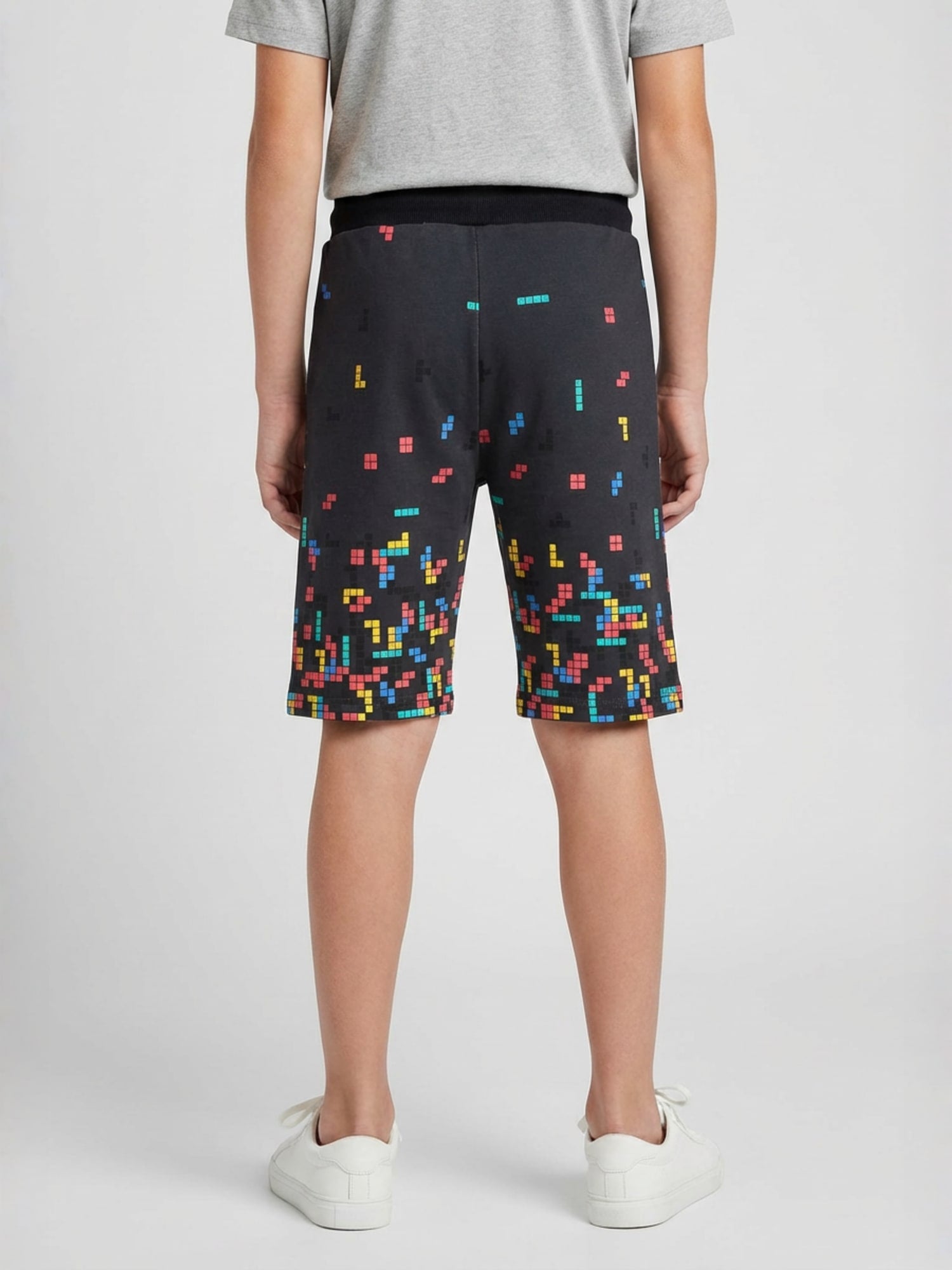 DARK GREY LYCRA PRINT SHORTS WITH 2 SIDE ZIPPERS