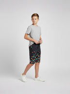 DARK GREY LYCRA PRINT SHORTS WITH 2 SIDE ZIPPERS