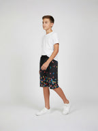 DARK GREY LYCRA PRINT SHORTS WITH 2 SIDE ZIPPERS