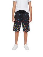 DARK GREY LYCRA PRINT SHORTS WITH 2 SIDE ZIPPERS