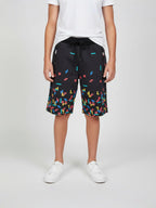 DARK GREY LYCRA PRINT SHORTS WITH 2 SIDE ZIPPERS