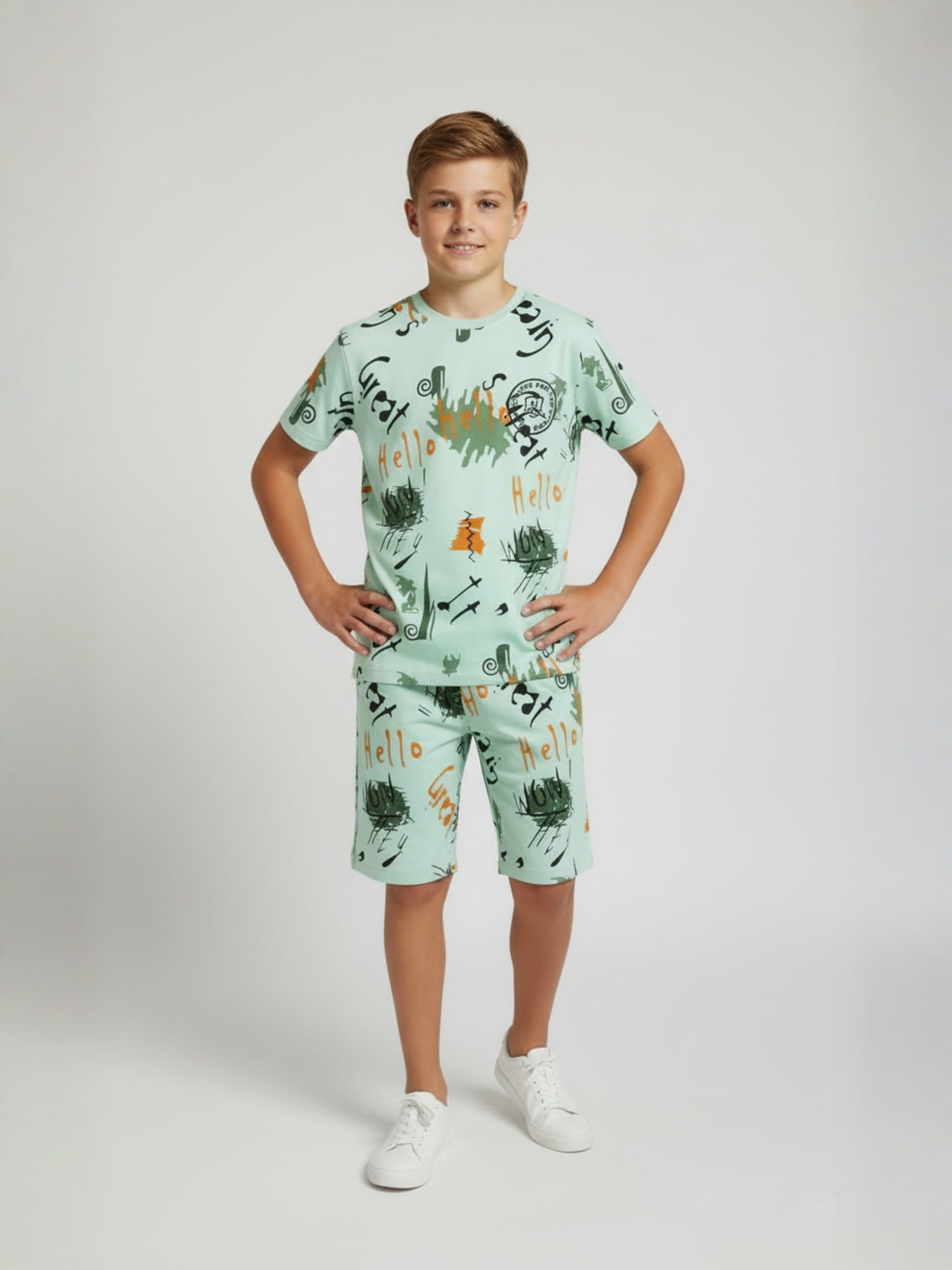 LIGHT GREEN URBANBOYS CLUB SIGNATURE SHORTS CO-ORD SET