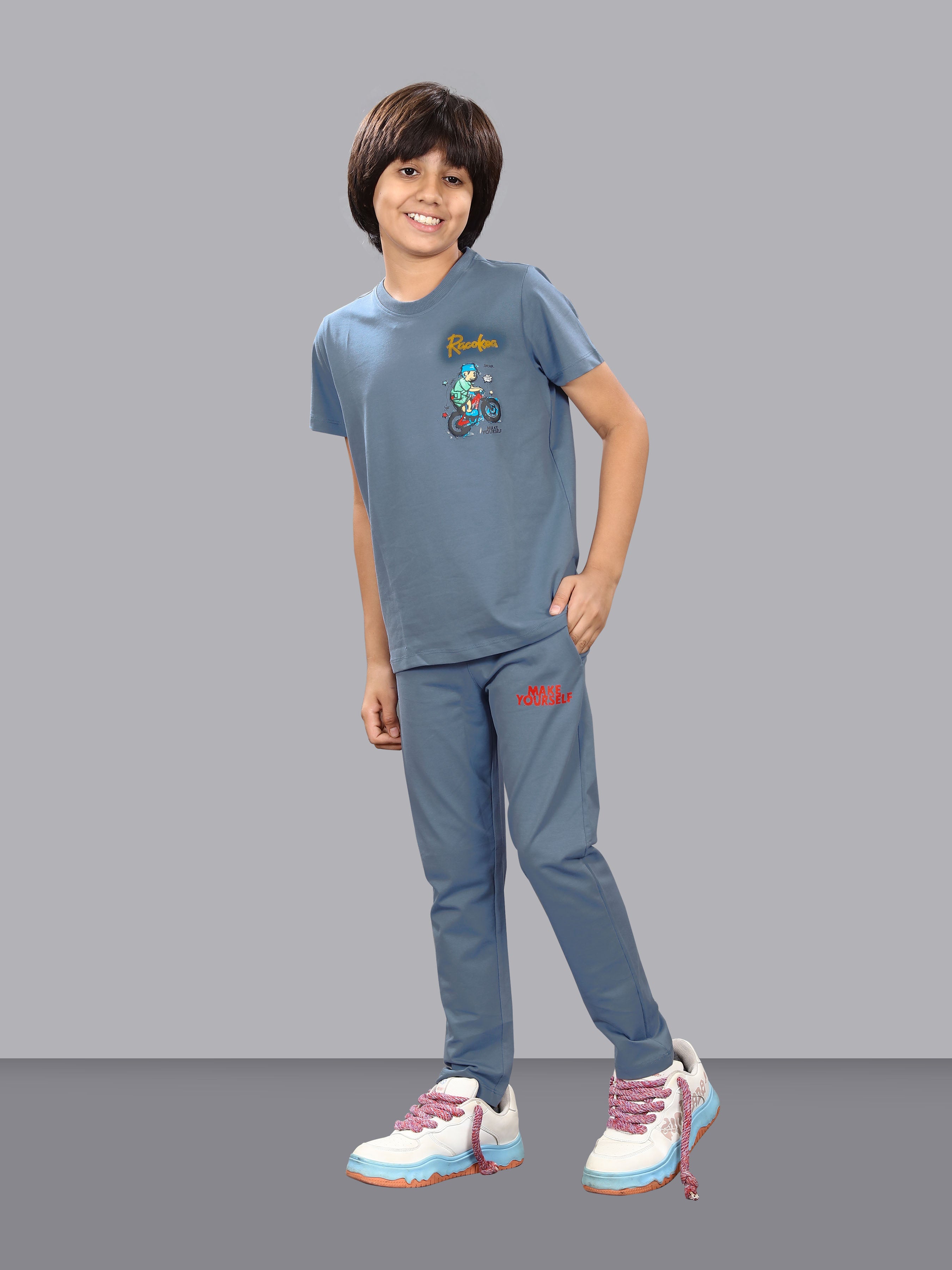 STEEL BLUE FULL PANT CO-ORDS WITH A TOUCH OF CLASS