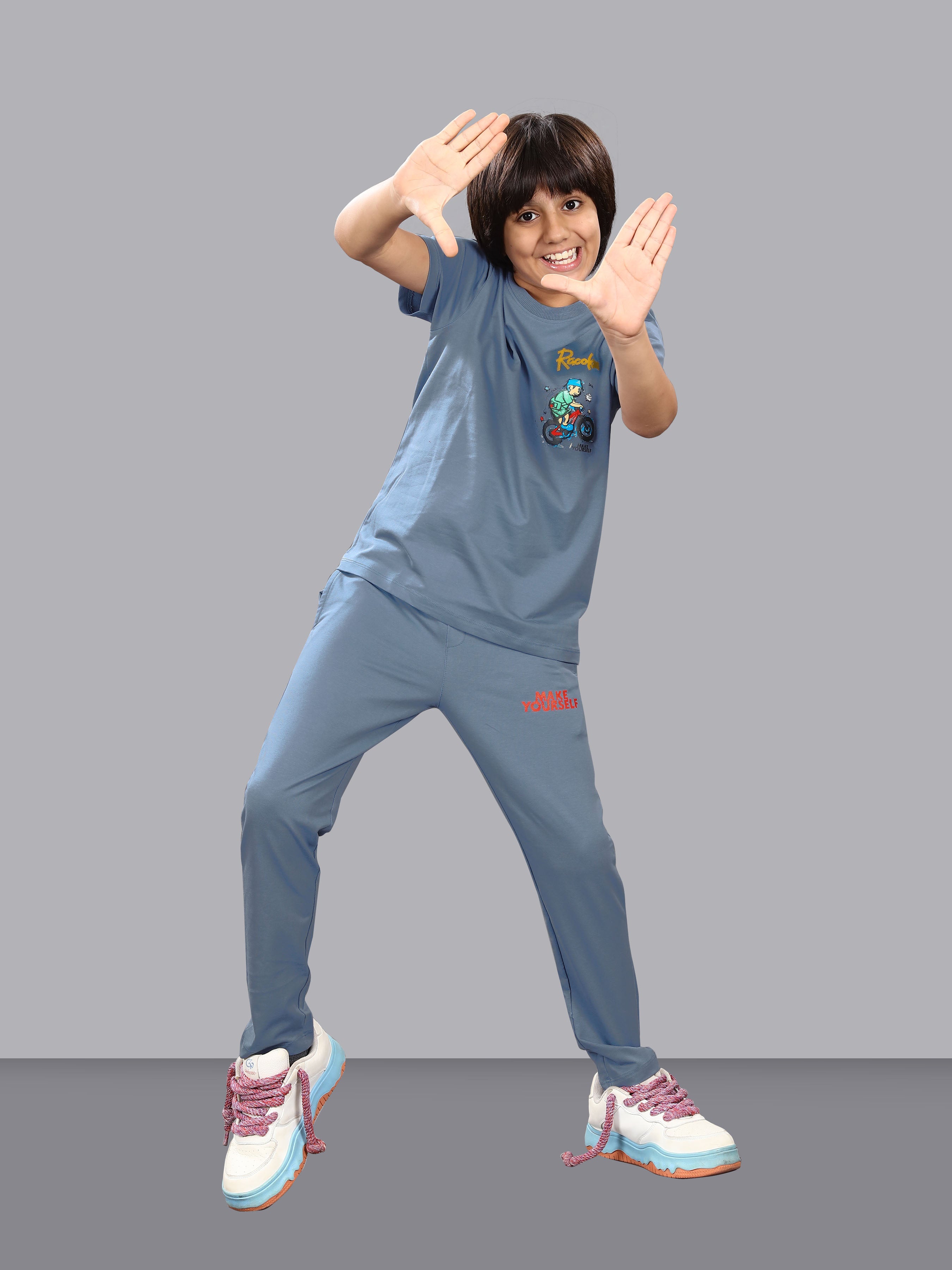 STEEL BLUE FULL PANT CO-ORDS WITH A TOUCH OF CLASS