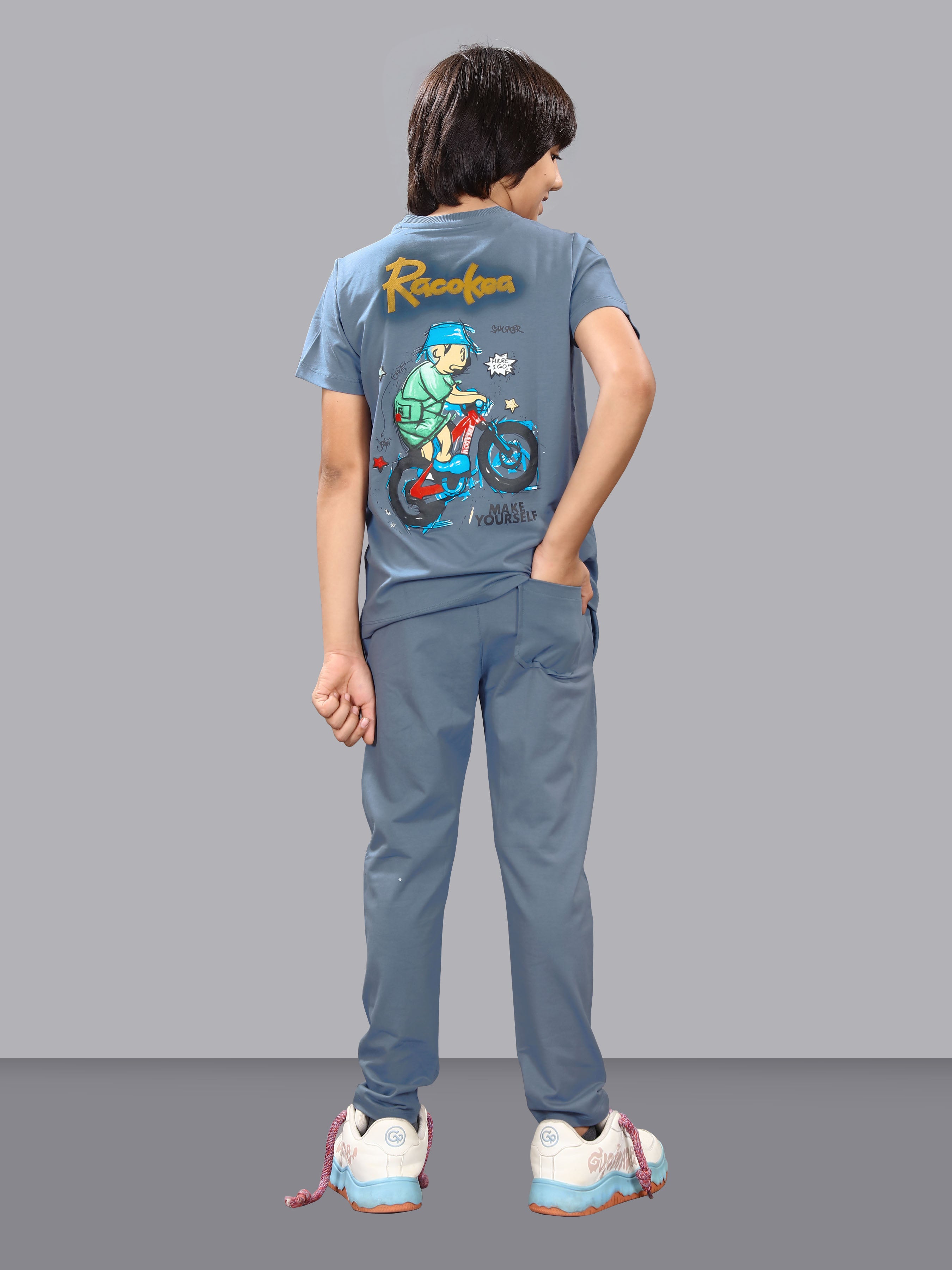STEEL BLUE FULL PANT CO-ORDS WITH A TOUCH OF CLASS