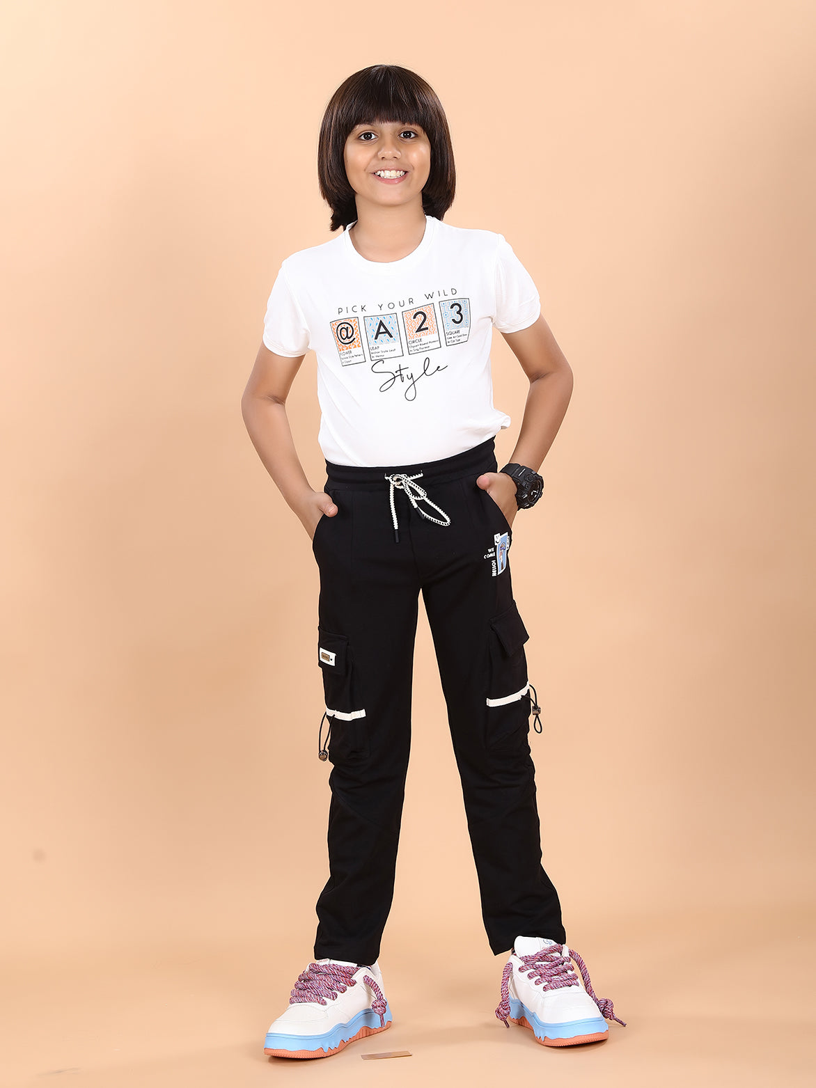 BLACK 4 WAY LYCRA CARGO PANT