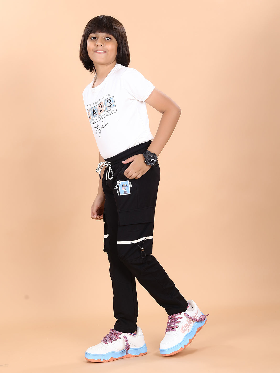 BLACK 4 WAY LYCRA CARGO PANT