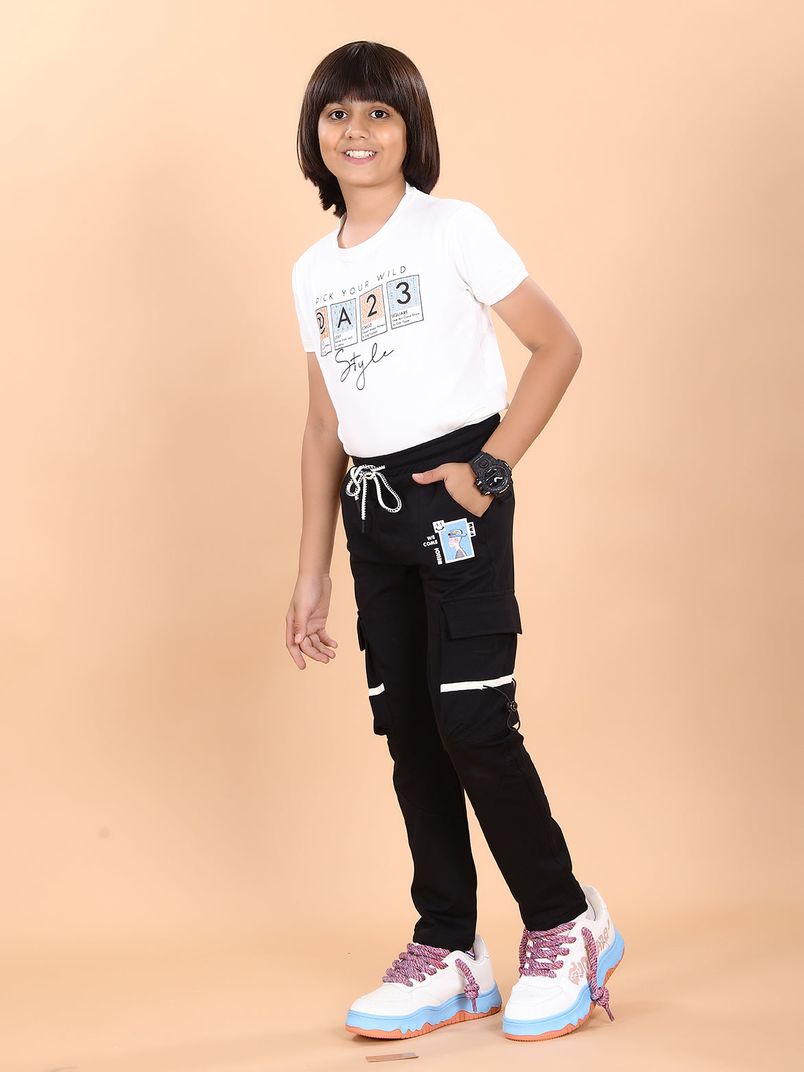 BLACK 4 WAY LYCRA CARGO PANT