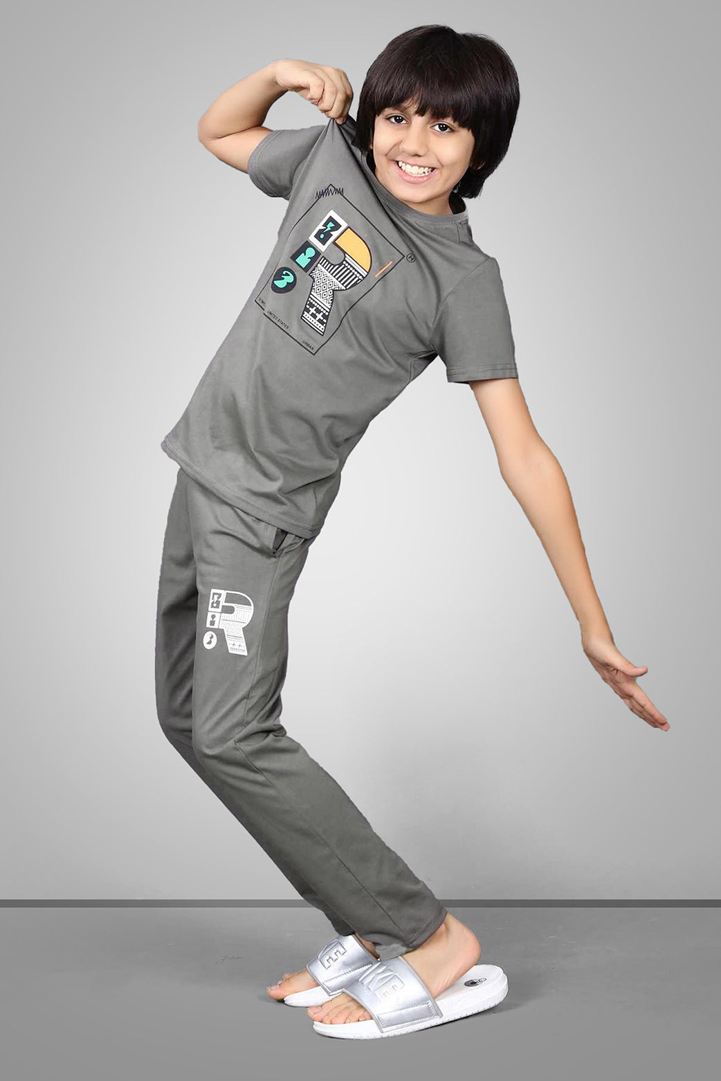 DARK GREY BIOGOLD FABRIC - LIGHTWEIGHT - STYLISH FULL PANT SET