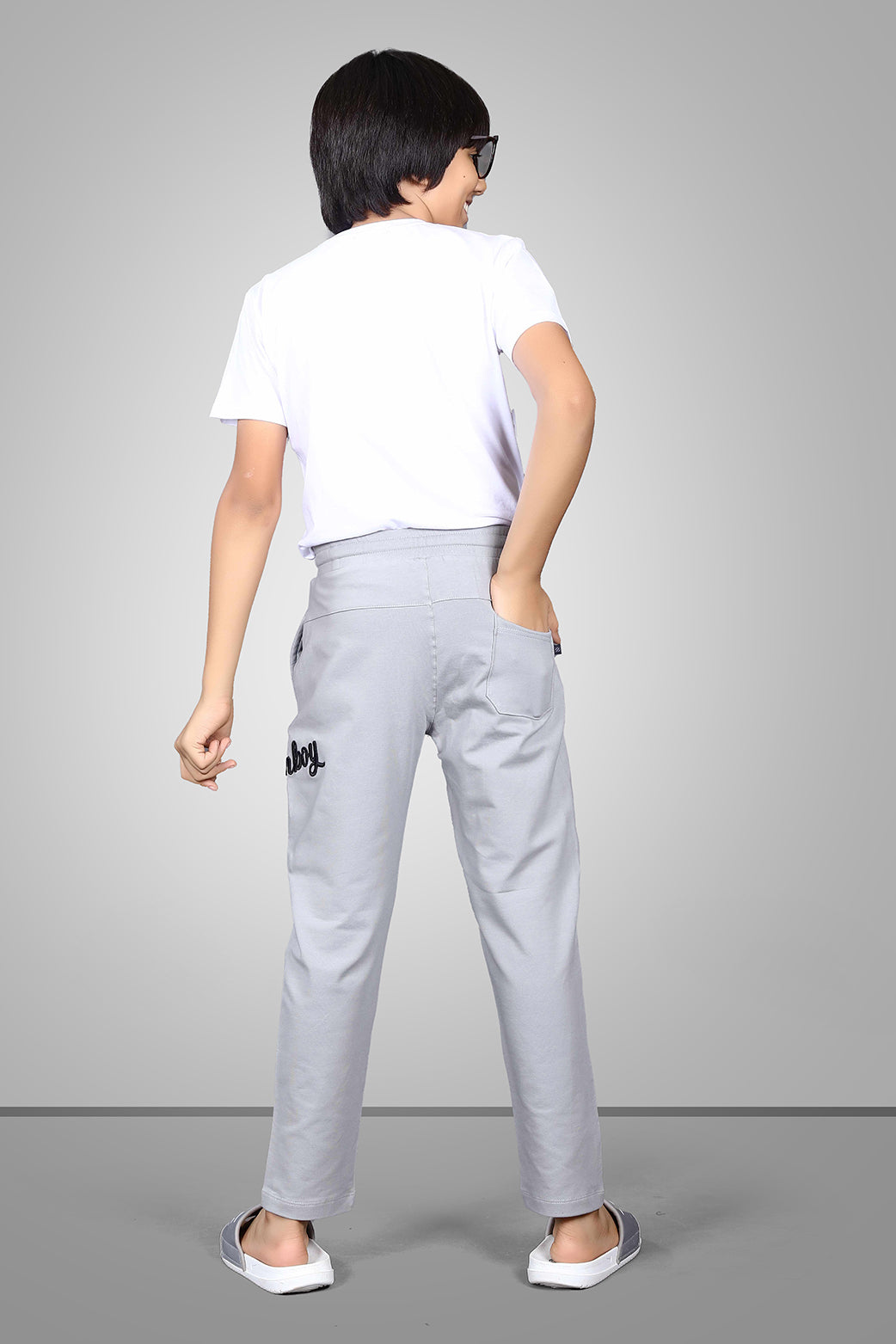 LIGHT GREY FOUR WAY LYCRA  TRACKPANT