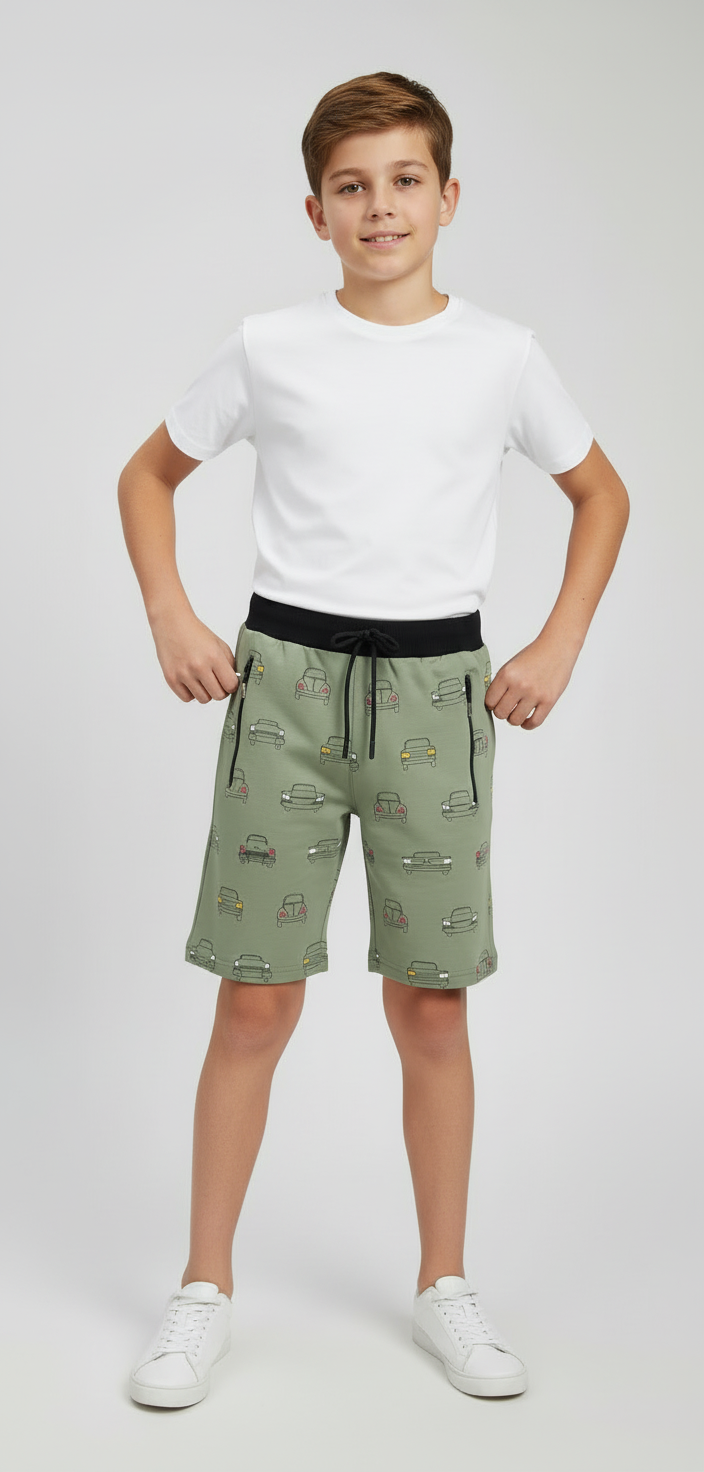 PISTA LYCRA PRINT SHORTS WITH 2 SIDE ZIPPERS