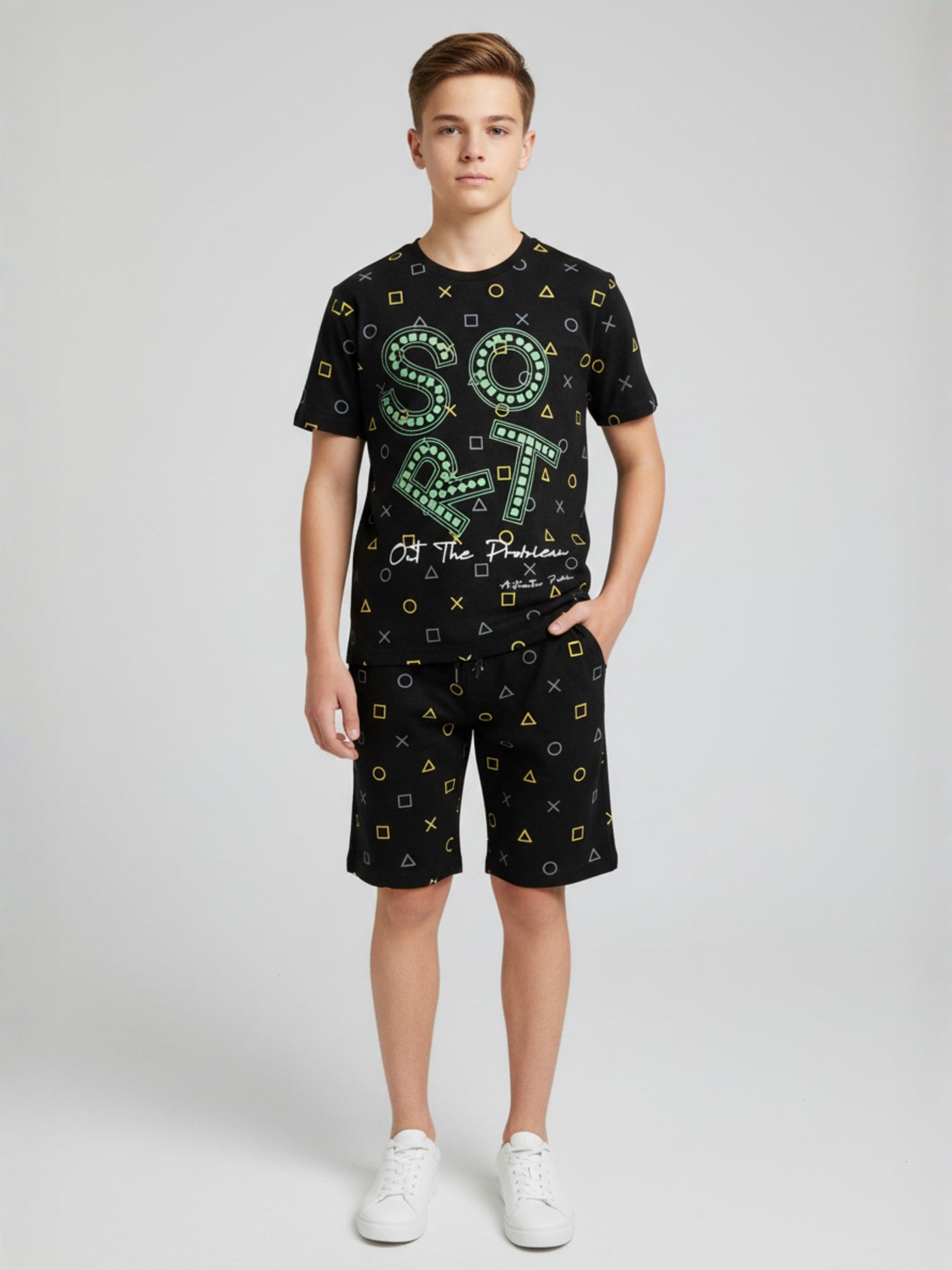 BLACK CO ORD SET SHORTS