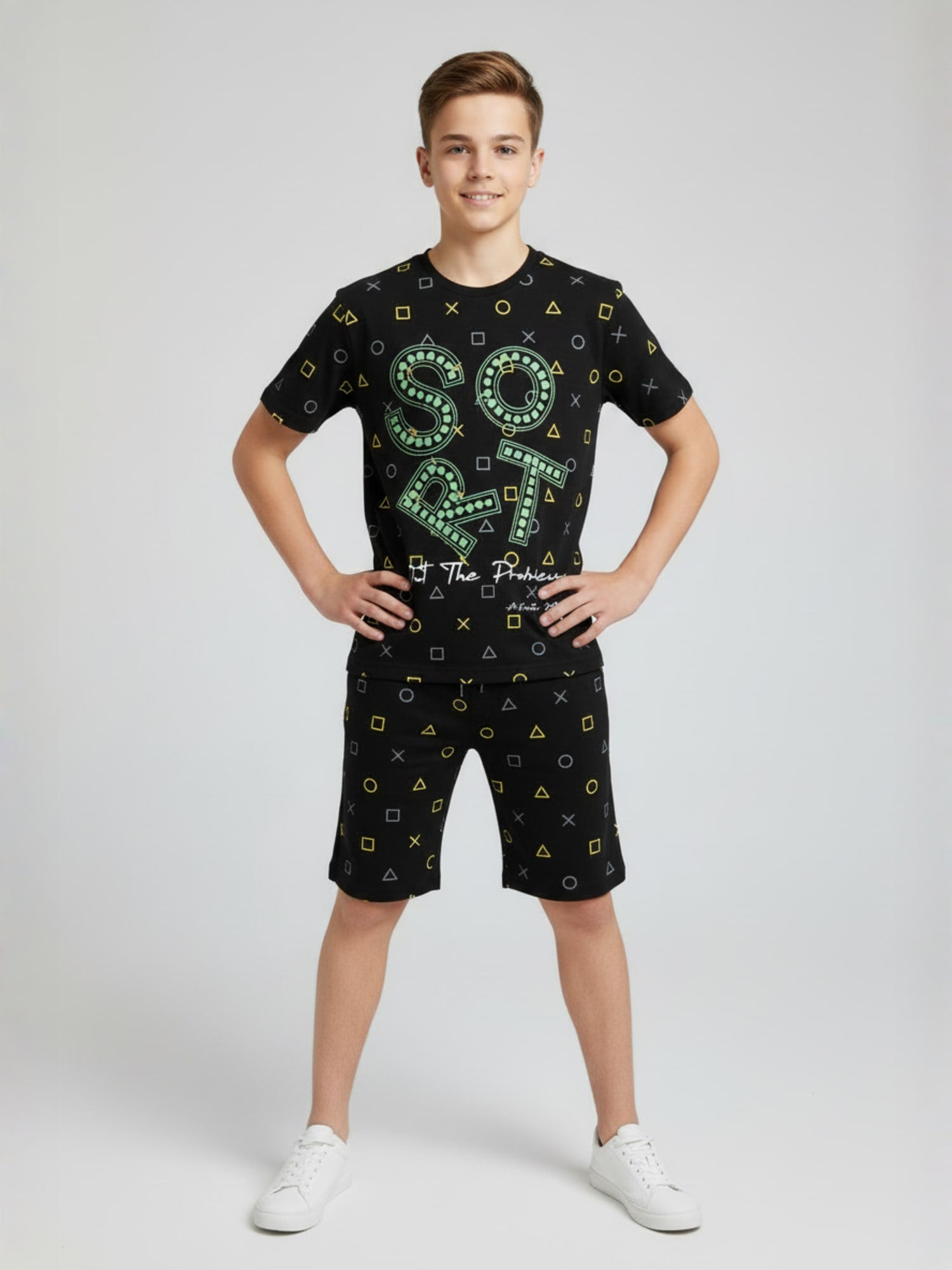 BLACK CO ORD SET SHORTS