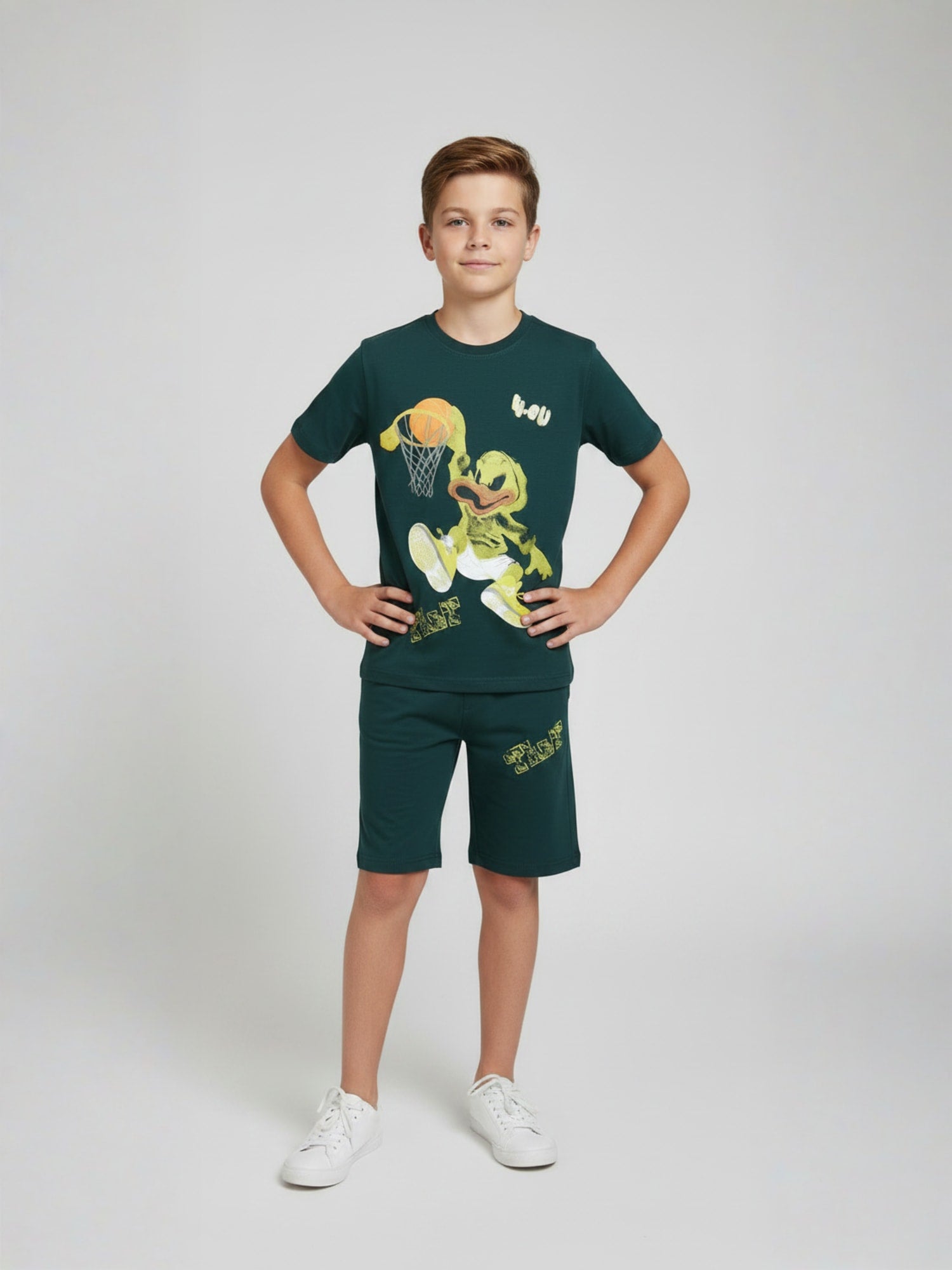 GREEN POP STYLE  SHORTS CO-ORDS SET