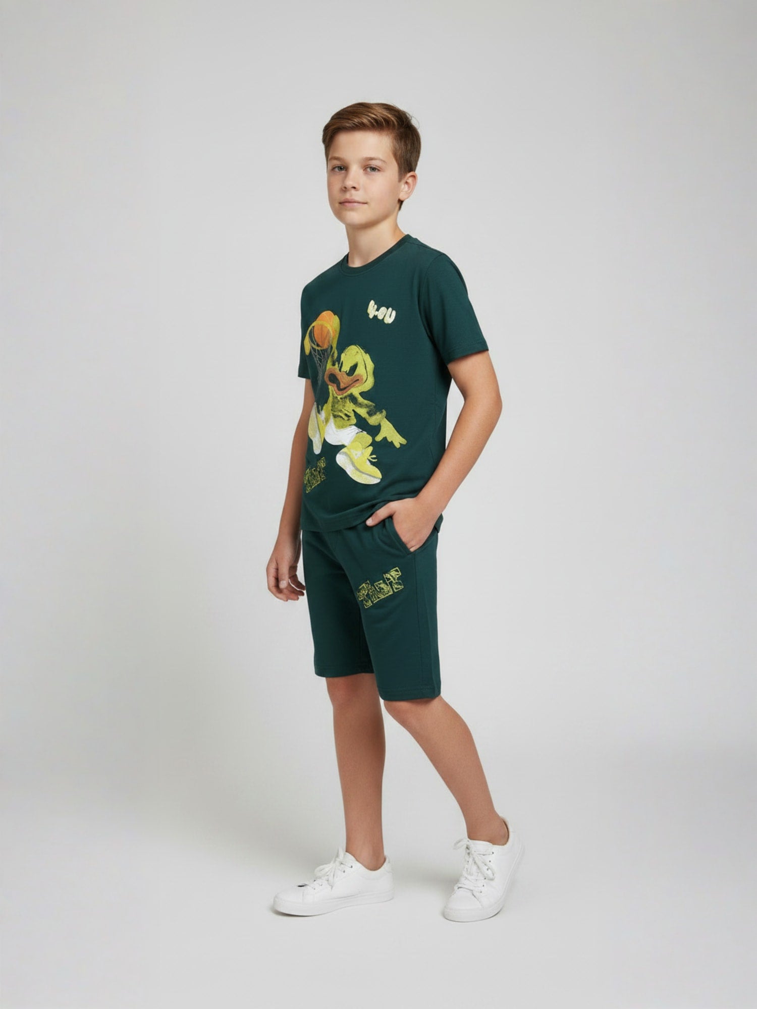 GREEN POP STYLE  SHORTS CO-ORDS SET