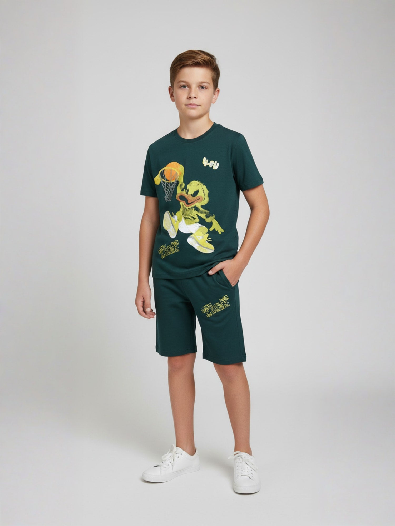 GREEN POP STYLE  SHORTS CO-ORDS SET
