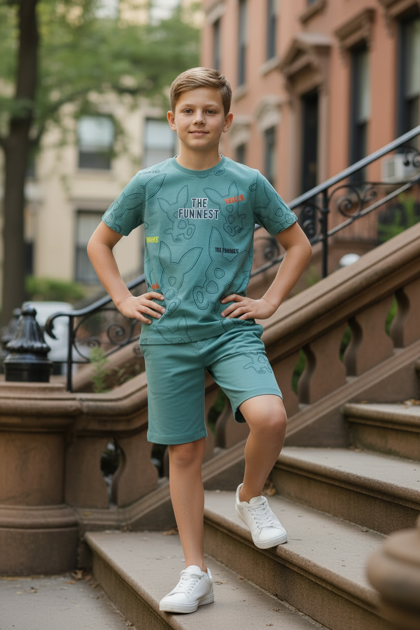 TEAL YOUTH TREND SHORTS CO-ORD SET