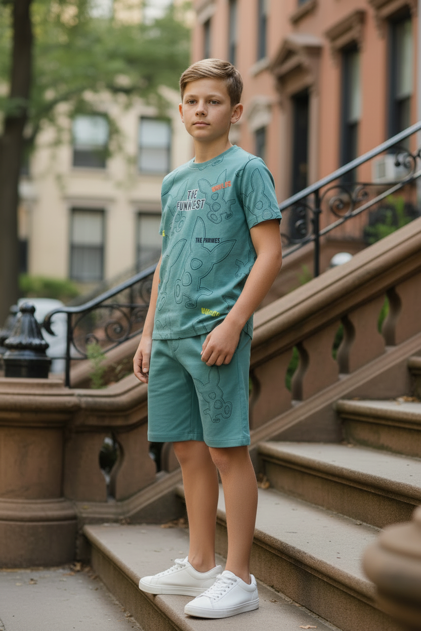 TEAL YOUTH TREND SHORTS CO-ORD SET