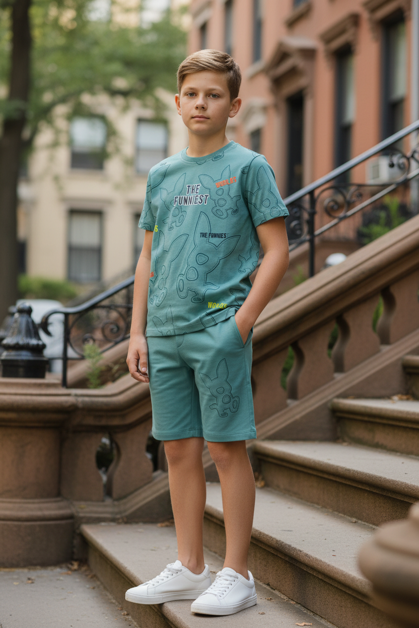 TEAL YOUTH TREND SHORTS CO-ORD SET
