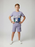 PURPLE YOUTH TREND SHORTS CO-ORD SET