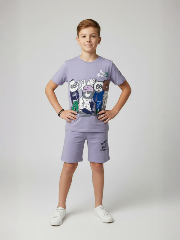 PURPLE YOUTH TREND SHORTS CO-ORD SET