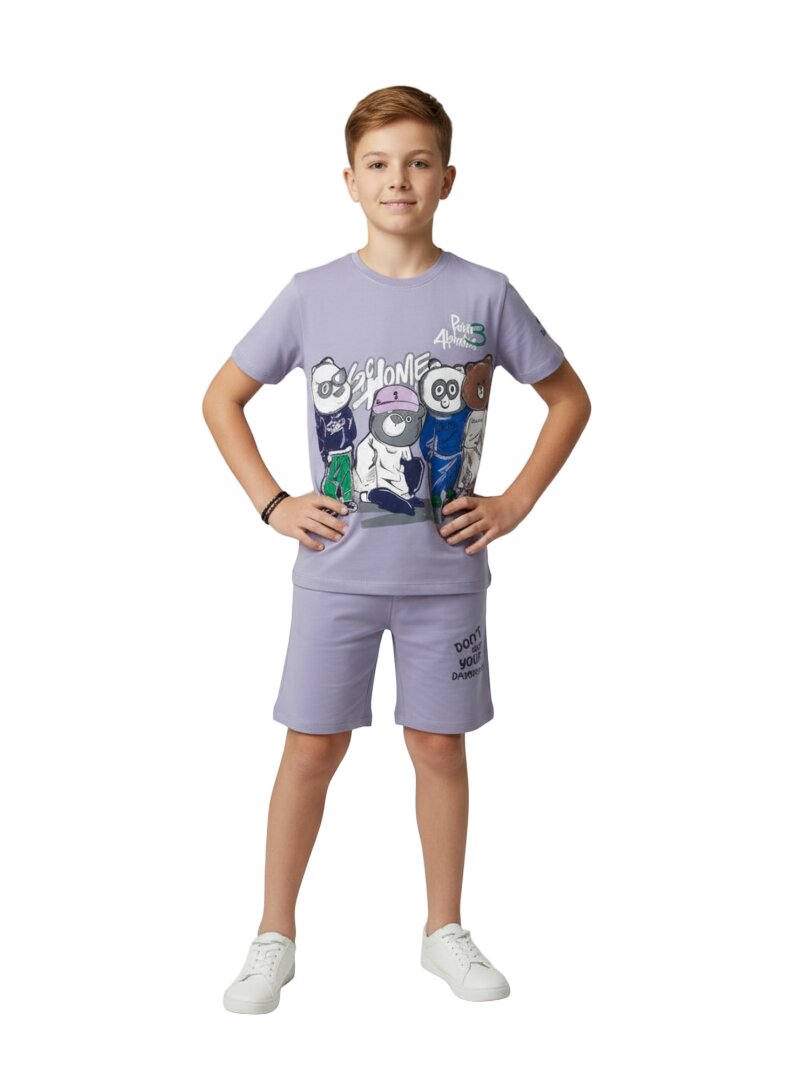 PURPLE YOUTH TREND SHORTS CO-ORD SET