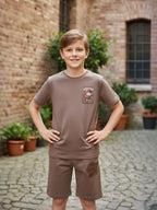 BROWN YOUTH TREND SHORTS CO-ORD SET