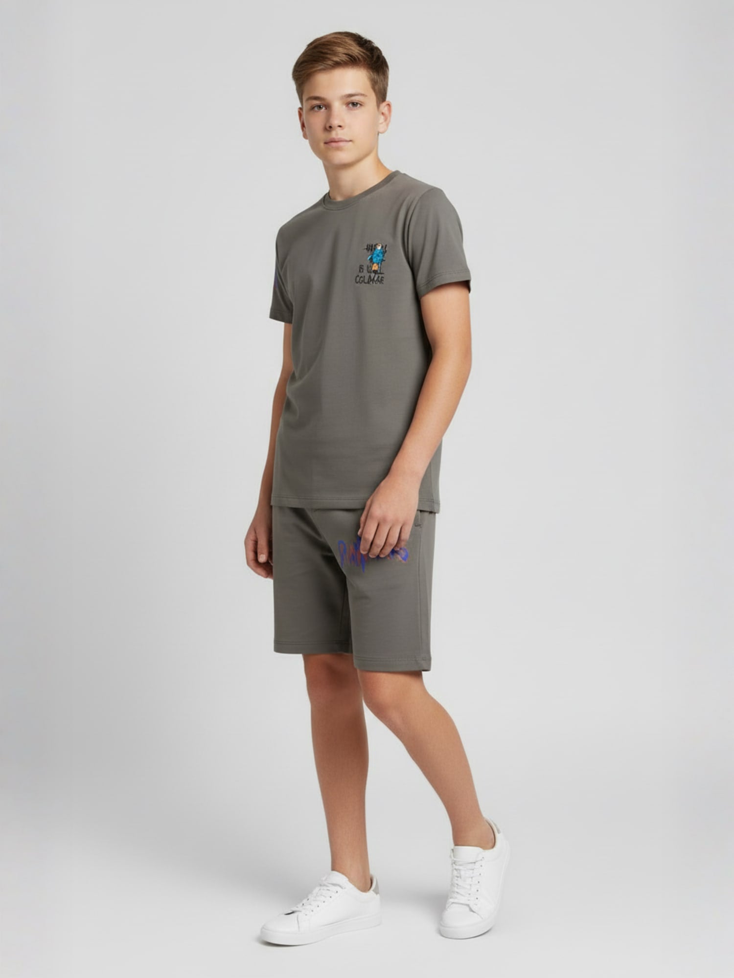 GREY YOUTH TREND SHORTS CO-ORD SET