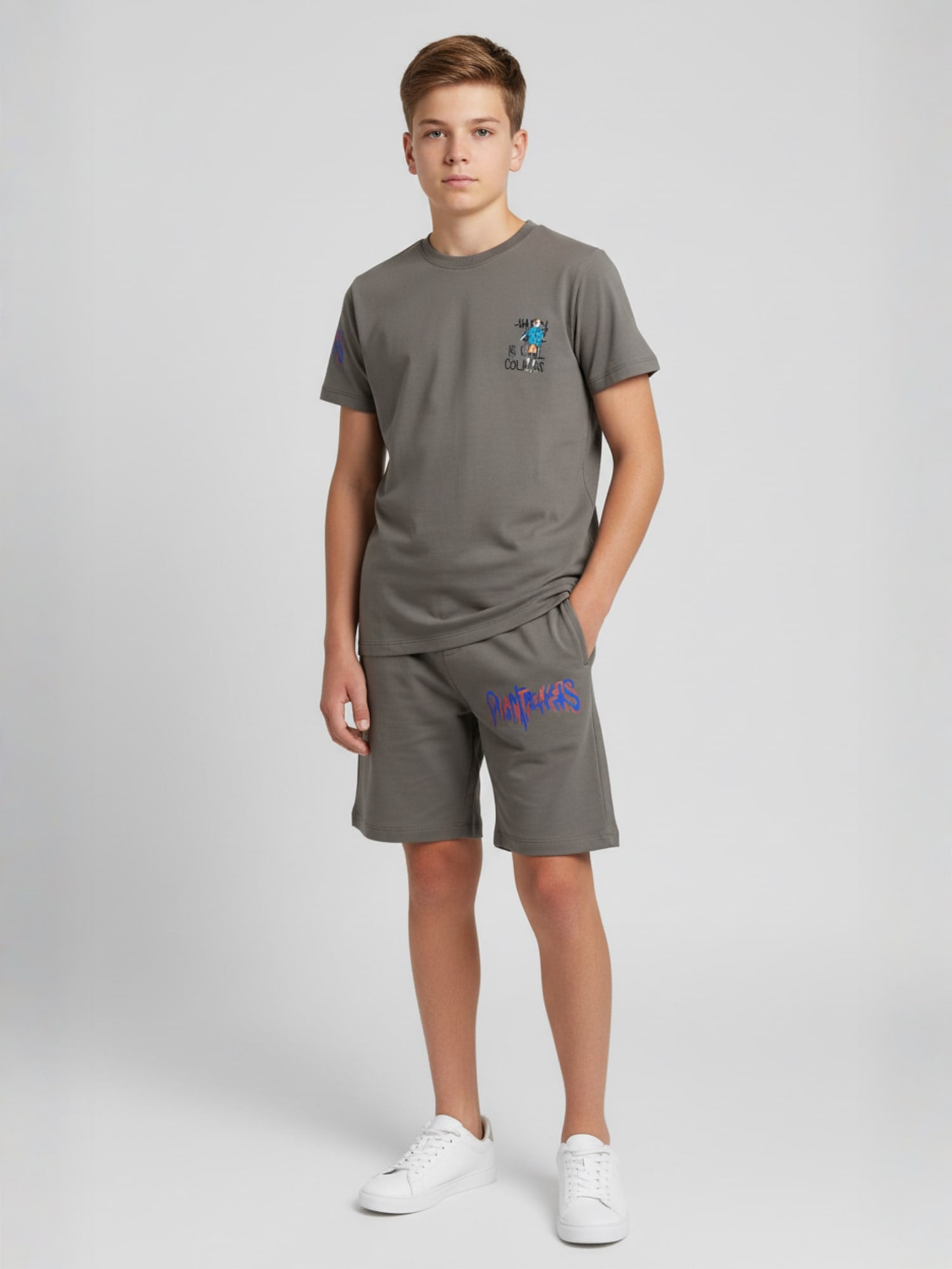 GREY YOUTH TREND SHORTS CO-ORD SET