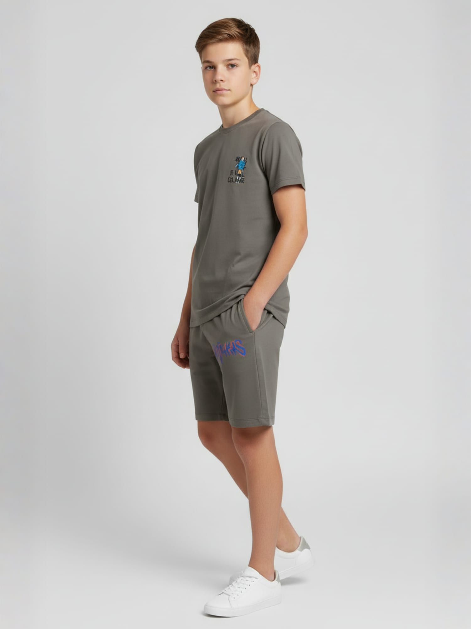 GREY YOUTH TREND SHORTS CO-ORD SET