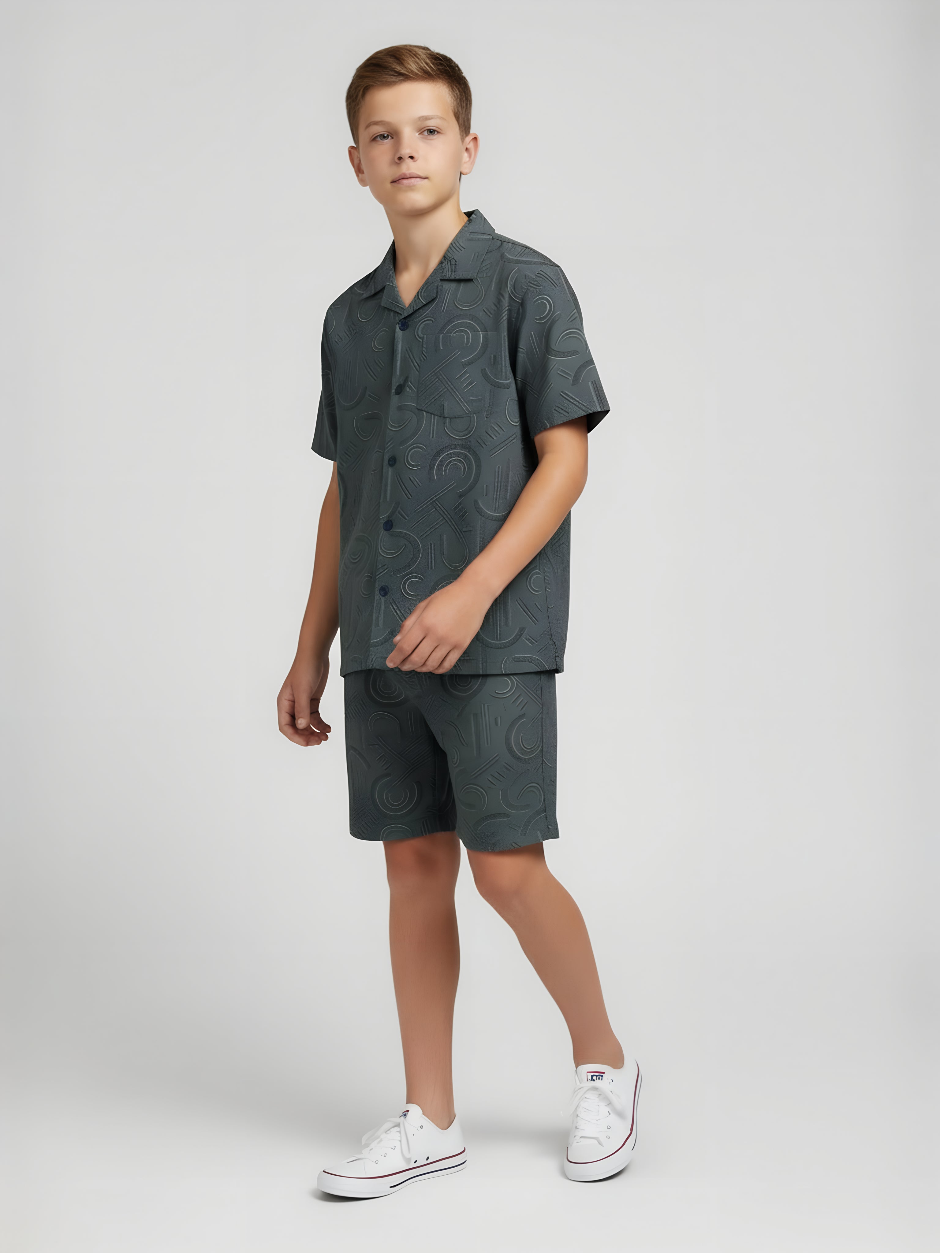 ASSORTED PRINTS COTTON SHORTS & CUBIC COLLAR CO-ORD SET