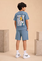 BLUE URBAN CHILL SHORTS CO-ORDS SET