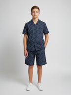 NAVY BLUE COTTON SHORTS CUBIC COLLAR CO-ORD SET