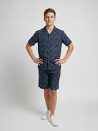 NAVY BLUE COTTON SHORTS CUBIC COLLAR CO-ORD SET
