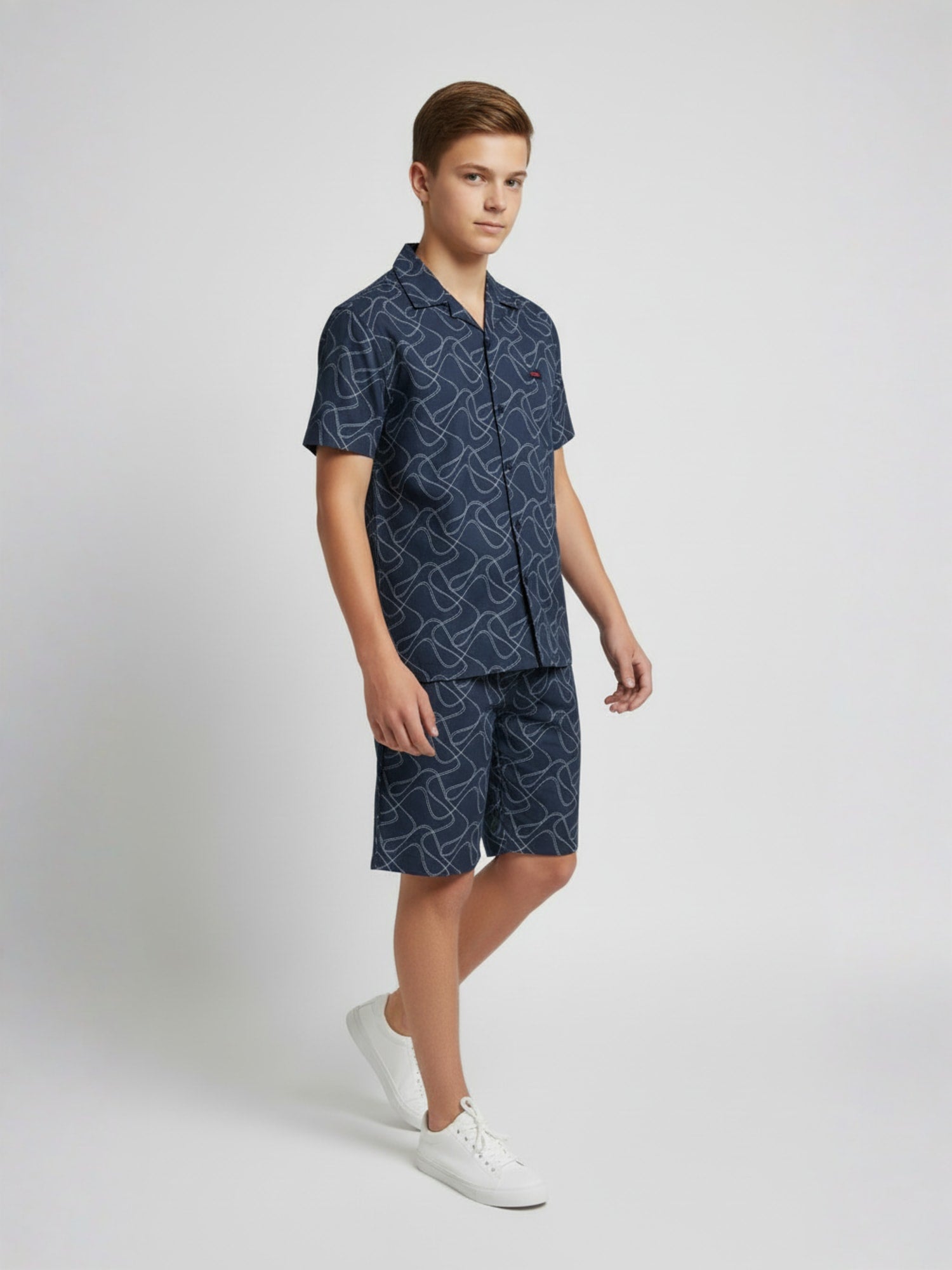 NAVY BLUE COTTON SHORTS CUBIC COLLAR CO-ORD SET