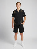 BLACK EMBROIDERY FABRIC CUBIC COLLAR CO-ORD SET